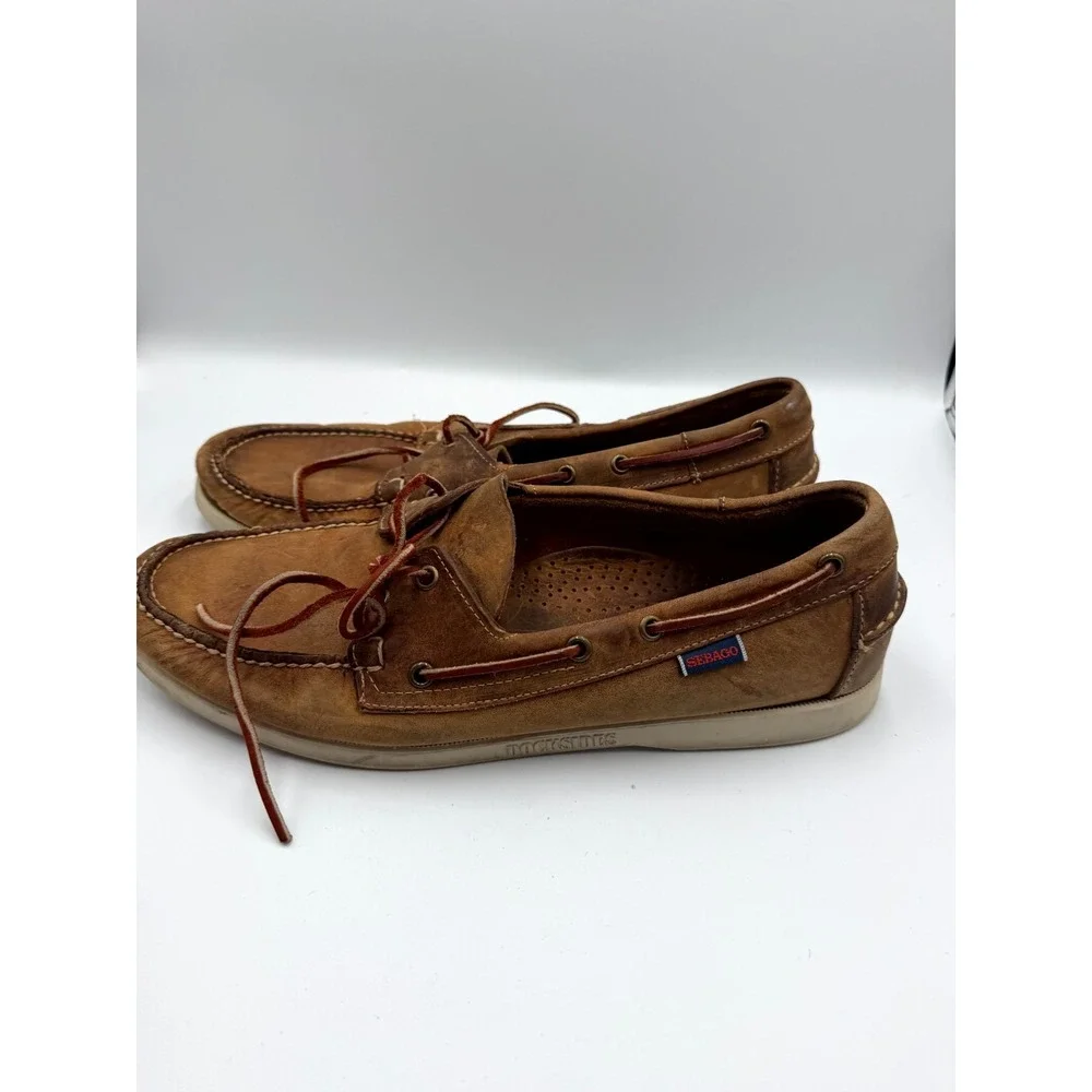 Sebago Docksides Portland 72652 Mens 13 W Tan Crazy Horse Leather Boat Shoes